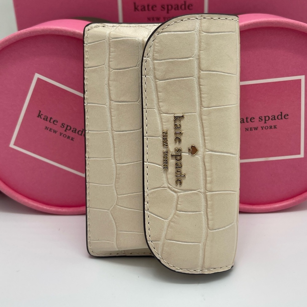 Kate Spade Dumpling Small Croco Embossed Leather Flap Card Holder 
Bare Baige